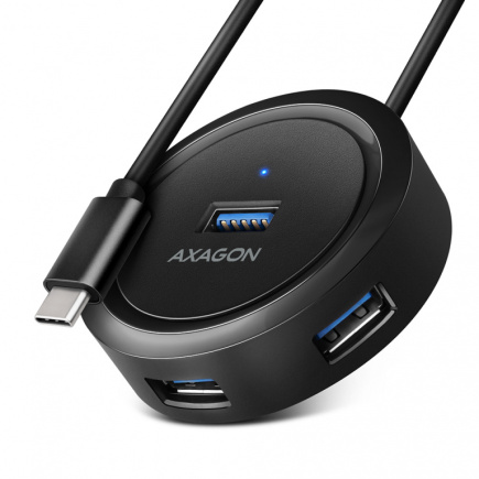 AXAGON Hub HUE-P1C - 4x USB-A ROUND 5Gbits - (micro USB power optional) - 30cm cable with USB-C