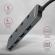 AXAGON Hub HUE-MSA 4x USB3.2 Gen 1 SWITCH, metal, micro USB power IN, 20cm USB-A cable