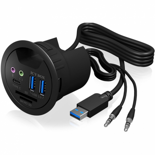 HUB Tisch-Hub mit 2 Kartenlesern. Audio Ein-/Ausgang. Ladefunktion und LED ICY BOX