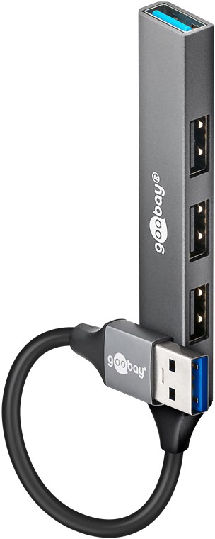 Goobay Slim 4-Port USB Hub, USB-A to USB-A, 5 Gbit/s | Light Grey