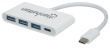Manhattan USB-C Dock/Hub, Ports (x4): USB-A (x3) and USB-C, 5 Gbps (USB 3.2 Gen1 aka USB 3.0), With Power Delivery (60W) to USB-C Port (Note additional USB-C wall charger and USB-C cable needed), Universal for all devices, SuperSpeed USB, 3 Year Warranty