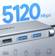 AUKEY Hub USB-C CB-C89 Aluminium | 10w1 | RJ45 Ethernet 10/100/1000Mbps | 4xUSB | HDMI 4k@30Hz | SD i microSD | USB-C Power Delivery 100W