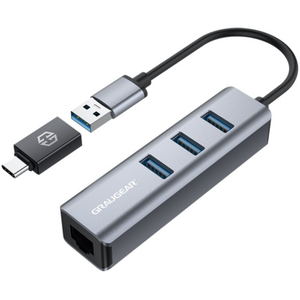 GRAUGEAR USB-HUB 3x USB 3.0 Ports Type-A+ Gbit LAN retail