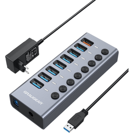 GRAUGEAR USB-HUB 7x USB 3.0 Ports + 1 USB Schnelllader retail