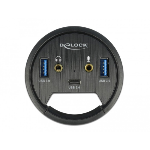 DELOCK 3 Port Tisch-Hub 1x USB Type-C und 2x USB Typ-A + HD-Audio Ports