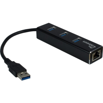 USB3.0 HUB 3Port Inter-Tech Argus IT-310 1x RJ45 Gigabit Lan passiv Must