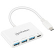 MANHATTAN 3-Port USB 3.0 Typ-C Hub mit PD Port 3x USB-A weiß