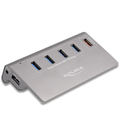 DELOCK USB 10 Gbps Hub mit 4 USB Typ-A Ports + 1 Schnellladeport inkl. Netzteil