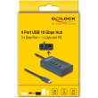 DELOCK USB 10 Gbps Hub mit 4 USB Type-C Ports davon 3 x Datenport + 1 x Daten und PD 20 Watt mit Leistungsanzeige