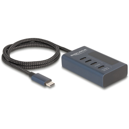 DELOCK USB 10 Gbps Hub mit 4 USB Type-C Ports davon 3 x Datenport + 1 x Daten und PD 20 Watt mit Leistungsanzeige