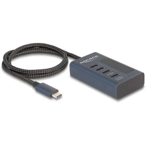 DELOCK USB 10 Gbps Hub mit 4 USB Type-C Ports davon 3 x Datenport + 1 x Daten und PD 20 Watt mit Leistungsanzeige