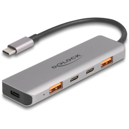 DELOCK USB 10 Gbps 2 Port USB Typ-A + 2 Port USB Type-C Hub mit USB Type-C Anschluss und PD 95 Watt