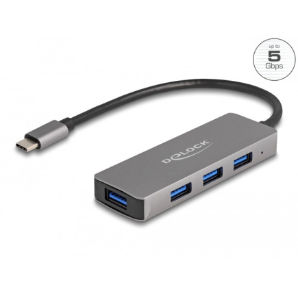 DELOCK 4 Port USB 3.2 Gen 1 Hub mit USB Type-C Anschluss - USB Typ-A Buchsen seitlich