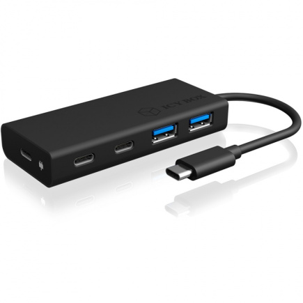 USB HUB 5Port ICY BOX 2xUSB3.0 2xUSB-C 1xUSB Power Delivery 60W SuperSpeed passiv Must