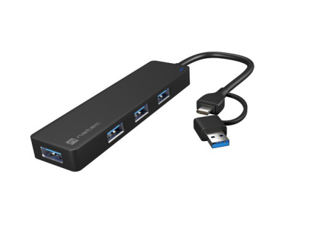 Natec USB-C 3.0 Hub 4-Port Mayfly Must + adapter