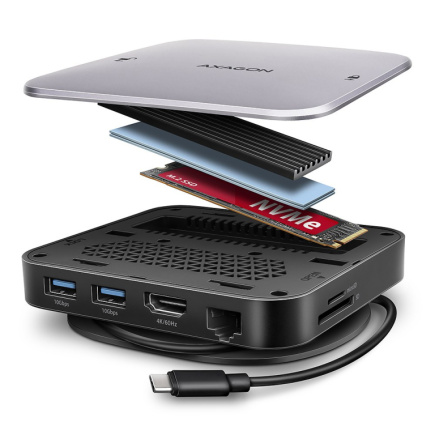 Axagon HMC-UFO USB-C Hub M.2 SATA/NVMe 1 Gbit/s Ethernet 384 kHz Audio Wired USB 3.2 Gen 2 (3.1 Gen 2) Type-C Must