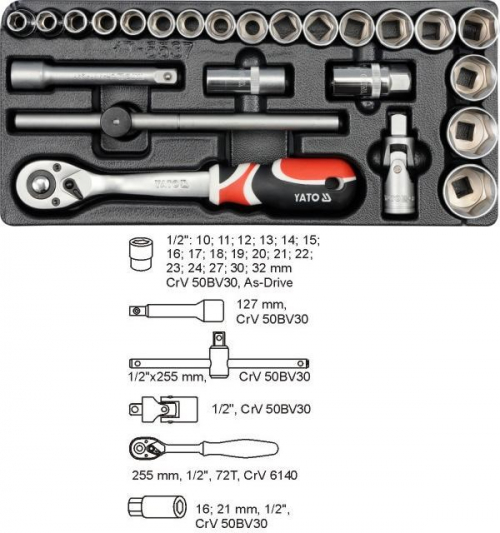 YATO DRAWER INSERT KEY SET 1/2