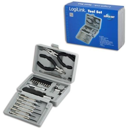 Logilink | Tool Set, 25pcs | Incl. transport boxThe set includes6x micro screwdrivers1x micro cutter1x mini telephone plier1x bit screwdriver with extension10x bits (PH1, PH2, PZ1, PZ2, PZ5, PZ6, T10, T15, T20, adaptor)4x socket wrench (5mm, 6mm, 8mm,
