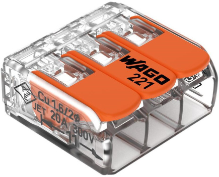 Universal Quick Connector Strand/Wire 3x 0,2-4mm2 WAGO 221-413 (Pack of 50pcs)