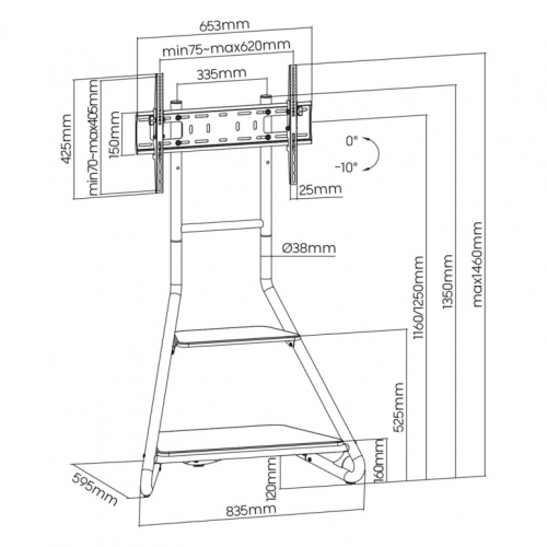 Maclean MC-455 Freestanding Corner TV Stand in Bauhaus Style, Free-standing TV Holder with Two Levels, Made of Wood, Load Capacity up to 10 kg, TV Mount up to 40 kg, 37-75'', Max. VESA 600x400, Max. Height 1460mm