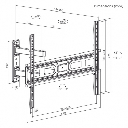 Maclean MC-798N TV Mount, Bracket for TV max VESA 600x400, 37-70