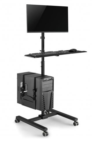 Maclean professional stand, mobile computer station on wheels, max 17