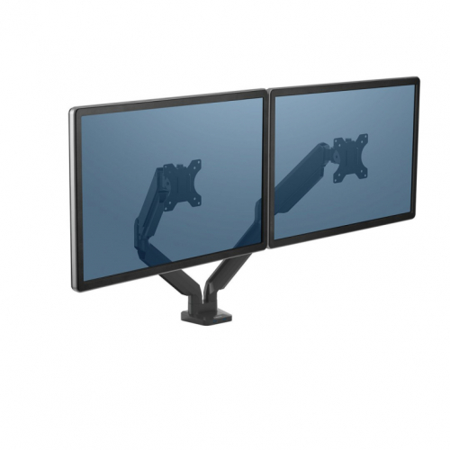 Fellowes Platinum Series Dual Monitor Arm - Monitor Mount for Two 8KG 32 Inch Screens - Adjustable Dual Monitor Desk Mount - Tilt 45° Pan 180° Swivel 360° Rotation 360°, VESA 75 x 75/100 x 100 - Black