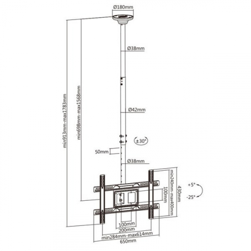 Maclean TV Ceiling Mount, max VESA 600x400, 23-100