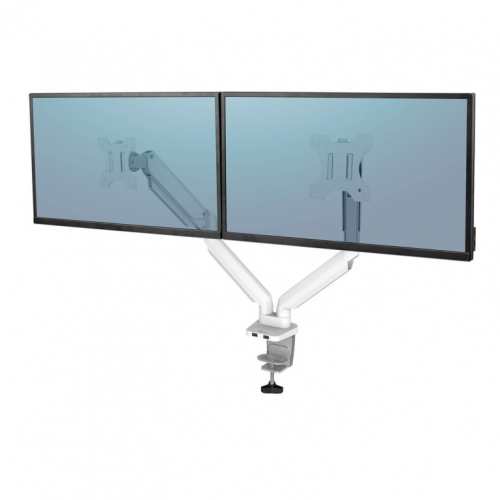 Fellowes Platinum Series Dual Monitor Arm - Monitor Mount for Two 8KG 40 Inch Screens - Adjustable Dual Monitor Desk Mount - Tilt 45° Pan 180° Swivel 360° Rotation 360°, VESA 75 x 75/100 x 100 - White
