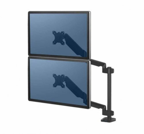 Fellowes Platinum Series Dual Stacking Monitor Arm - Monitor Mount for Two 8KG 27 Inch Screens - Adjustable Dual Monitor Desk Mount - Tilt 45° Pan 180° Swivel 360° Rotation 360°, VESA 75 x 75/100 x 100 - Black
