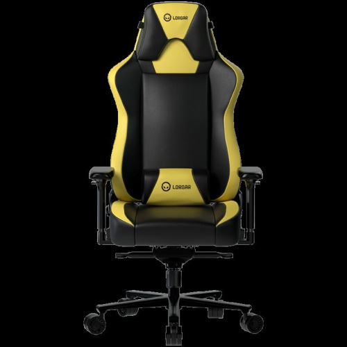 LORGAR Base 311, Mängutool , PU eco-leather, 1.8 mm metal frame, multiblock mechanism, 4D armrests, 5 Star aluminium base, Class-4 gas lift, 75mm PU casters, Black + yellow