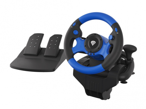 GENESIS SEABORG 350 Black, Blue USB Steering wheel + Pedals Nintendo Switch, PC, PlayStation 4, Playstation 3, Xbox 360, Xbox One