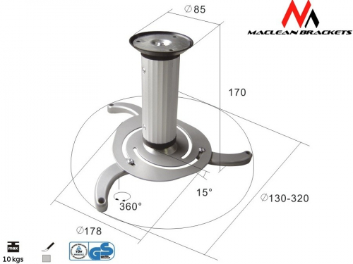 Maclean Ceiling mount for a projector. Maclean MC-515 S 80-170mm 10kg