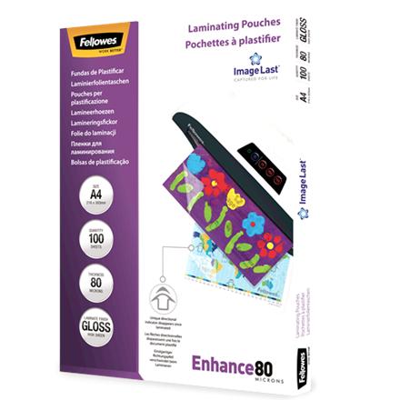 Fellowes | Laminating Pouch PREMIUM | A4 | Clear | Enhance 80 Micron thickness, 216x303 mm - A4, 100 pcs; Unique directional arrow quality mark disappears when laminated.