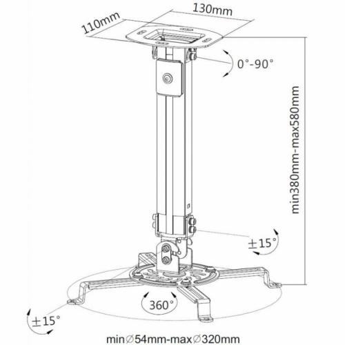 Techly Projector Ceiling Support Extension 380-580 mm Silver ICA-PM 18S