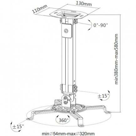 Techly Projector Ceiling Support Extension 380-580 mm Silver ICA-PM 18S