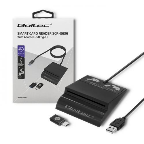 Qoltec Intelligenst smart ID card reader, USB type C