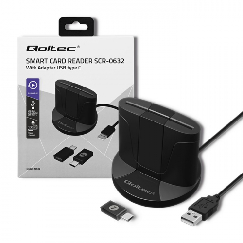 Qoltec Intelligent ID chip card reader SCR 0632, USB