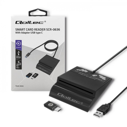 Qoltec 50636 Intelligent Smart ID chip card reader SCR-0636 | USB type C