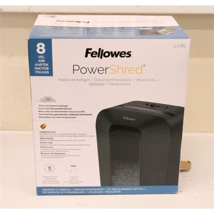 Renew. Fellowes Shredder LX45 black | Cross-Cut | LX45 | Black | Paper shredding | Credit cards shredding | DAMAGED PACKAGING, SCRATCHES ON THE SIDE | Traditional | Warranty 24 month(s)