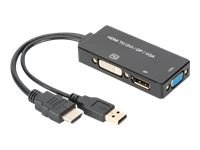 ASSMANN HDMI converter cable HDMI - DP+DVI+VGA M-F/F/F 0 2m 3 in 1 Multi-Media cable CE bl gold