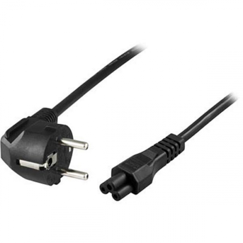DELTACO grounded cable for connection between unit and wall outlet, angled CEE 7/7 to straight IEC 60320 C5, max 250V / 2.5A, 1m, black / DEL-109CA