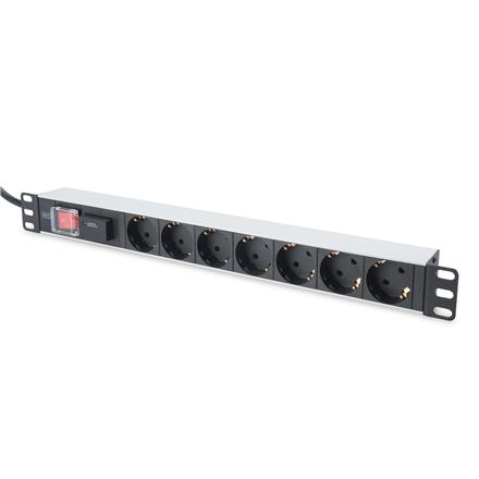 Digitus | 1U Aluminum PDU, rackmountable, 7x safety outlet 16A Plug, 250VAC 50/60Hz, switch, surge protection | DN-95407 DN-95407