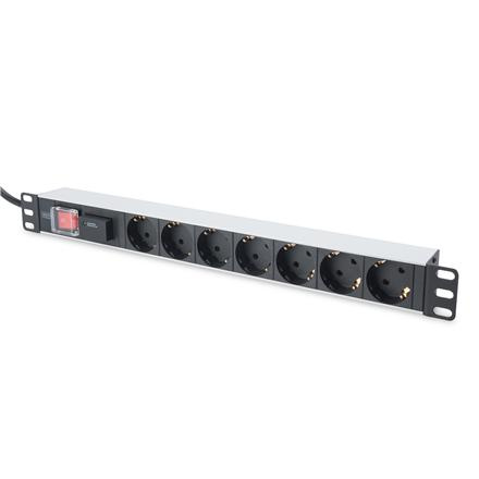 Digitus | 1U Aluminum PDU, rackmountable, 7x safety outlet 16A Plug, 250VAC 50/60Hz, switch, surge protection | DN-95407 DN-95407