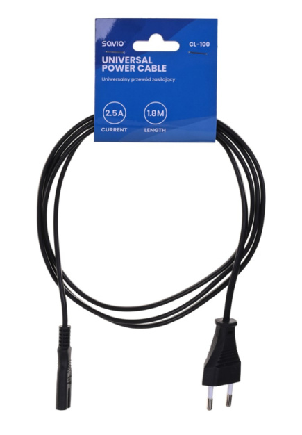 Savio CL-100 power cable Black 1.8 m IEC Type E (3.4 mm, 3.1 mm) IEC C7