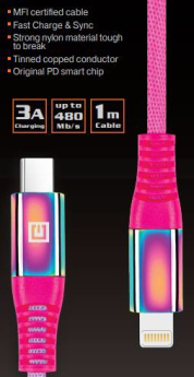 REAL-EL USB-C - Lightning 3A QC Rainbow Cable 1m - Apple MFI