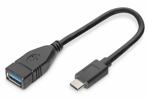 ASSMANN Digitus - USB 3.1 3A 5Gbits cable - USB-A Female to USB-C (M) - USB 3.0 - 15cm - molded - black - Fast charge PD and data, OTG