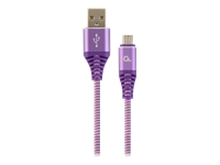GEMBIRD CC-USB2B-AMmBM-2M-PW Gembird Premium cotton braided Micro-USB charging and data cable,2m,purple/white