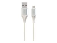 GEMBIRD CC-USB2B-AMmBM-1M-BW2 Gembird Premium cotton braided Micro-USB charging and data cable,1m,silver/white