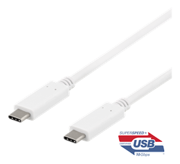  DELTACO USB-C to USB-C cable, 1m, 10Gbps, 100W 5A, USB 3.1 Gen 2, White